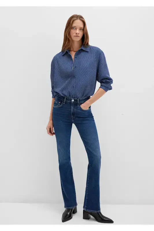 Рубашка в полоску темно-синего цвета свободного кроя / свободного покроя - 2