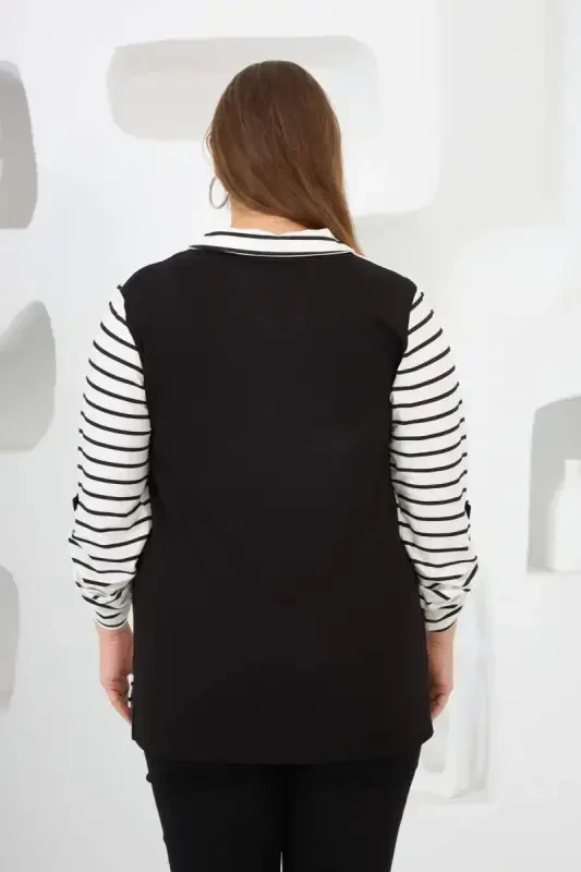 Рубашка в полоску Воротник Большой размер Толстовка Белая - 2