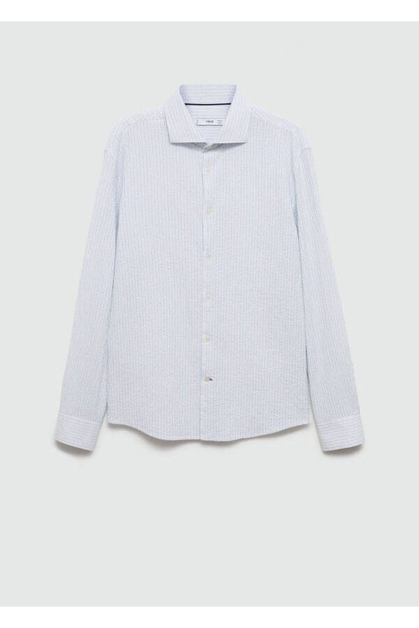 Рубашка вафельная хлопковая полосатая свободной посадки - 3
