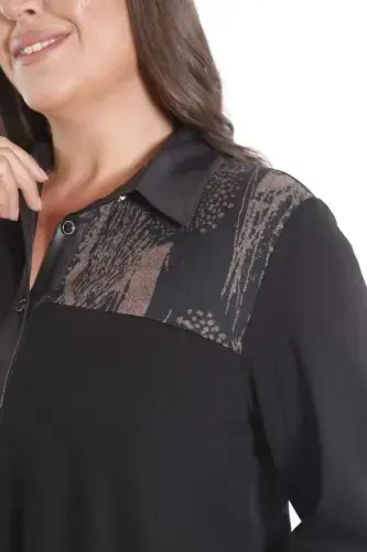 Рубашка вязаная коричневая с деталями из кожи и накладным карманом большого размера - 3