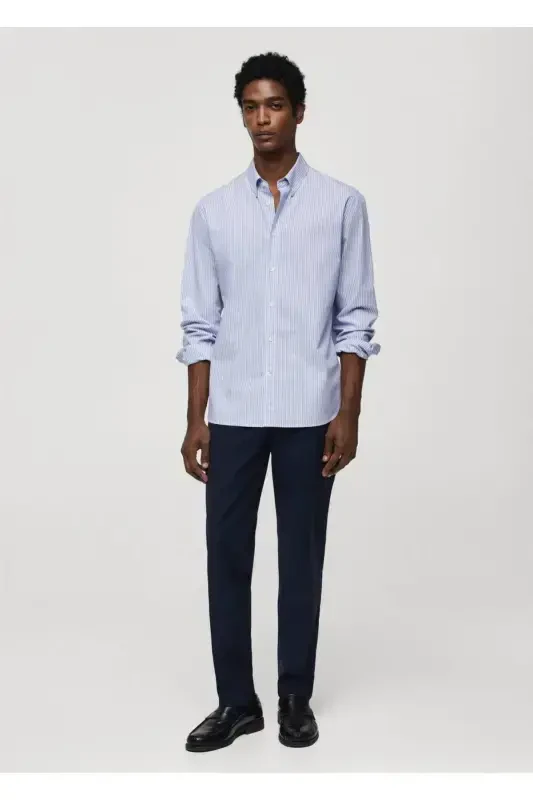 Рубашка хлопковая с полосками, Regular Fit - Голубой - 2