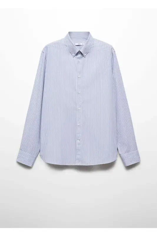 Рубашка хлопковая с полосками, Regular Fit - Голубой - 3
