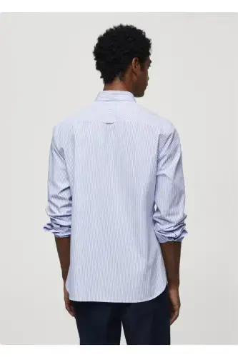 Рубашка хлопковая с полосками, Regular Fit - Голубой - 4