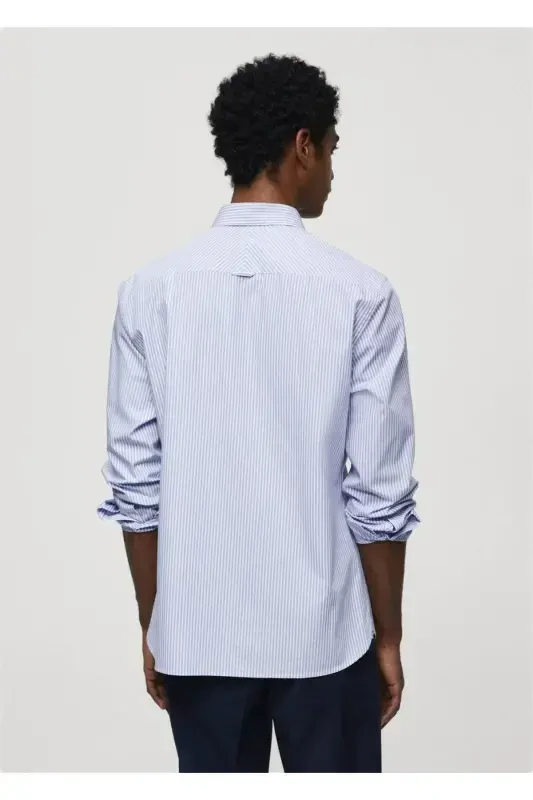 Рубашка хлопковая с полосками, Regular Fit - Голубой - 4