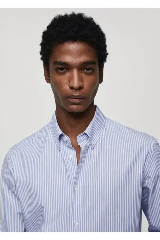 Рубашка хлопковая с полосками, Regular Fit - Голубой - 5
