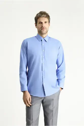 Рубашка хлопковая Slim Fit с длинным рукавом, зауженная, не требующая глажки, Non Iron - аквамариновый - 4