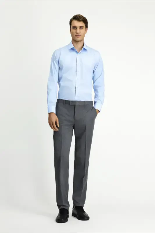 Рубашка хлопковая Slim Fit с длинным рукавом, зауженного кроя, не требующая глажки, Non Iron - светло-голубая - 2