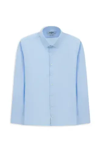 Рубашка хлопковая Slim Fit с длинным рукавом, зауженного кроя, не требующая глажки, Non Iron - светло-голубая - 6