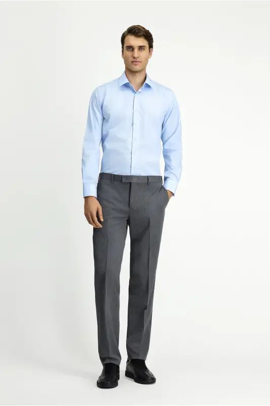 Рубашка хлопковая Slim Fit с длинным рукавом, зауженного кроя, не требующая глажки, Non Iron - светло-голубая - 2