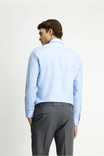 Рубашка хлопковая Slim Fit с длинным рукавом, зауженного кроя, не требующая глажки, Non Iron - светло-голубая - 4