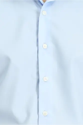 Рубашка хлопковая Slim Fit с длинным рукавом, зауженного кроя, не требующая глажки, Non Iron - светло-голубая - 5