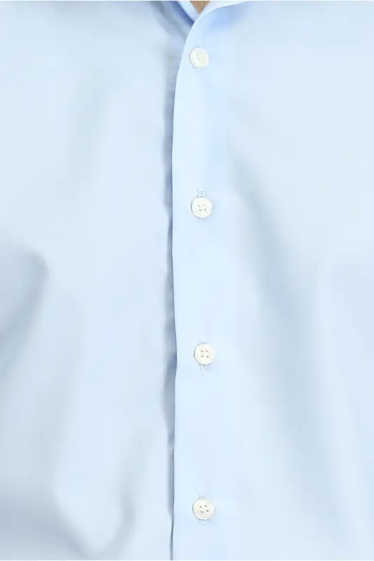 Рубашка хлопковая Slim Fit с длинным рукавом, зауженного кроя, не требующая глажки, Non Iron - светло-голубая - 5