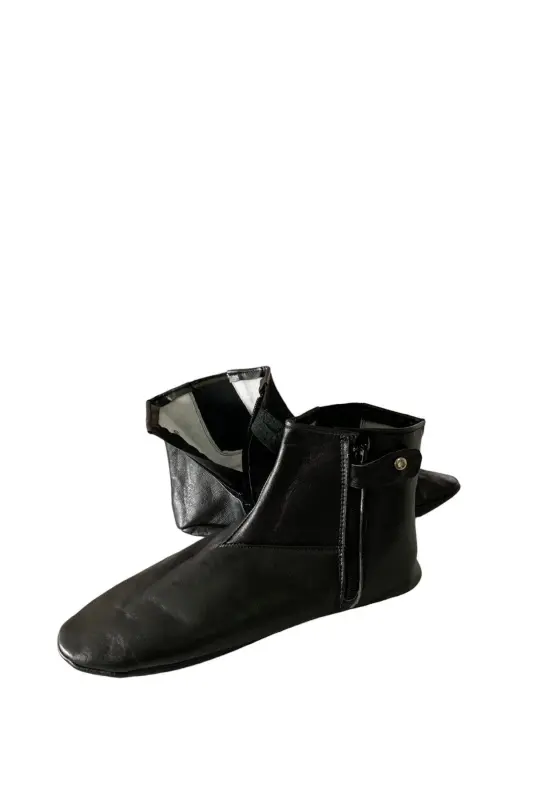 Rubber soled slipper sock with leather lining - 1