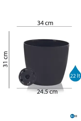 Ruby Bright Decorative Plastic Flower Tabletop Pot 22 Liters Indoor & Outdoor Black Pot-Black - 3