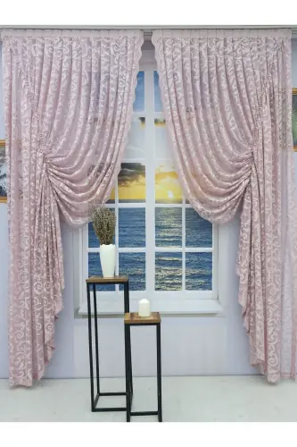 Ruched 2 Panel Voile Curtain Powder Pink 100 X 270-Powder Pink 