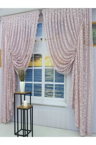Ruched 2 Panel Voile Curtain Powder Pink 100 X 270-Powder Pink - 3