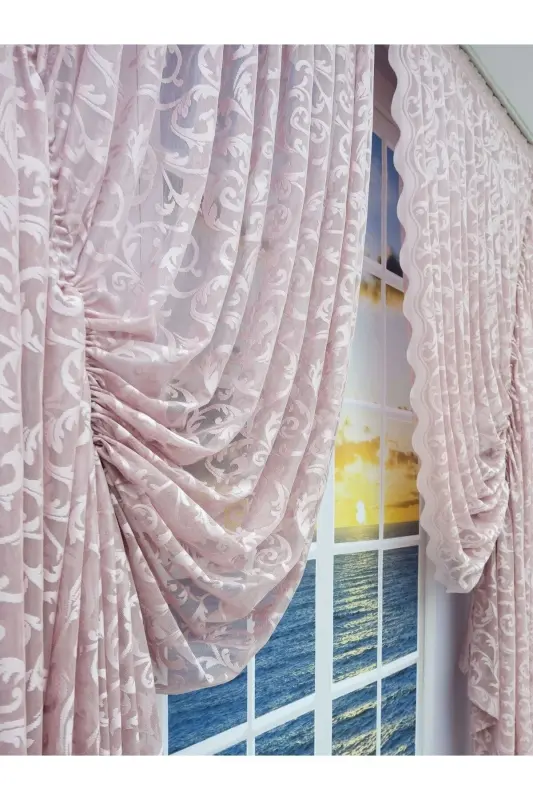 Ruched 2 Panel Voile Curtain Powder Pink 100 X 270-Powder Pink - 4