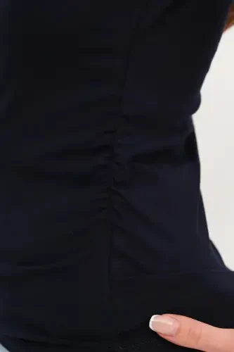 Ruched Side V-Neck T-Shirt P1566-S1-Navy Blue - 3