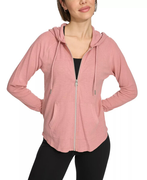 Ruched-Sleeve Zip Hoodie, XS-3X Ash Rose - 1