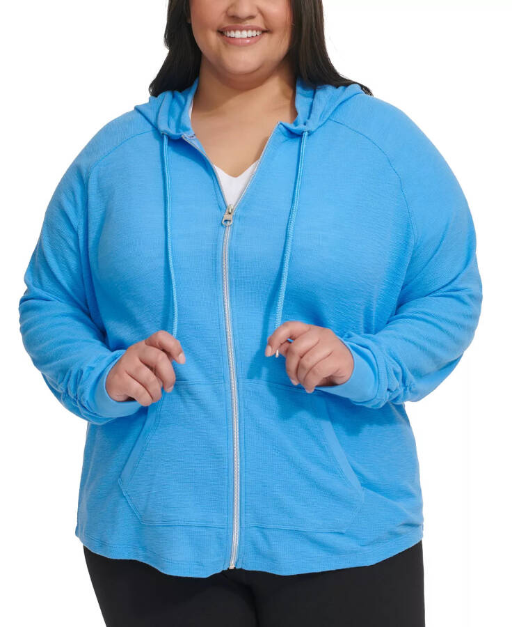 Ruched-Sleeve Zip Hoodie, XS-3X Azure Blue - 1