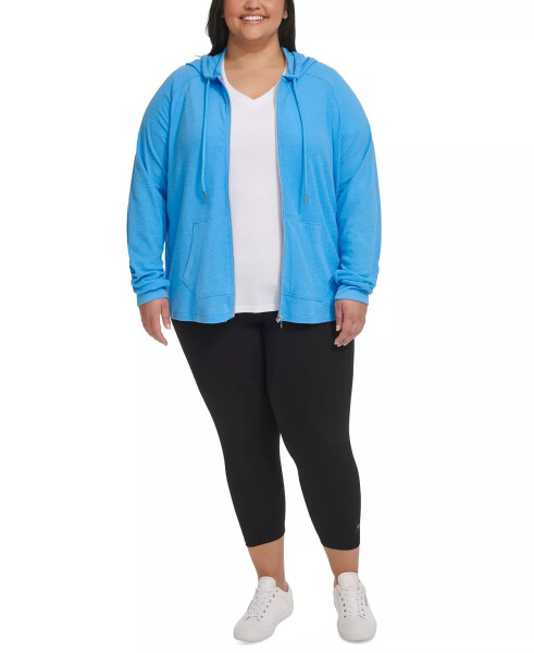 Ruched-Sleeve Zip Hoodie, XS-3X Azure Blue - 3