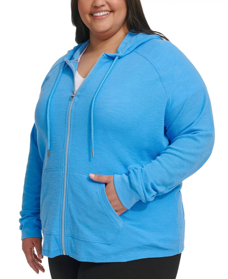 Ruched-Sleeve Zip Hoodie, XS-3X Azure Blue - 5