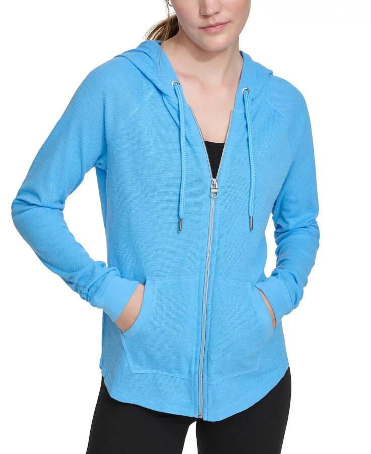 Ruched-Sleeve Zip Hoodie, XS-3X Azure Blue - 6