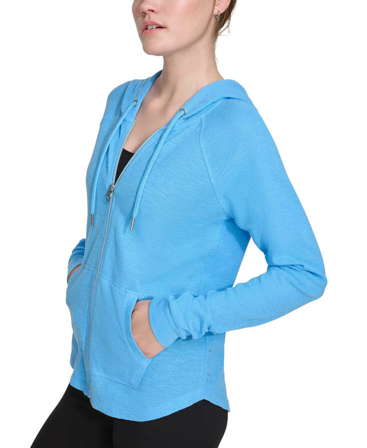 Ruched-Sleeve Zip Hoodie, XS-3X Azure Blue - 10