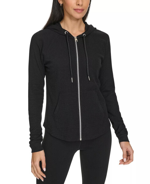 Ruched-Sleeve Zip Hoodie, XS-3X Black - 3