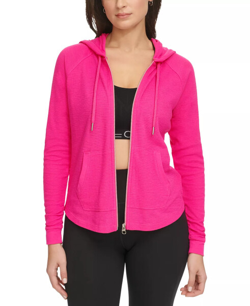 Ruched-Sleeve Zip Hoodie, XS-3X Electric Pink - 1