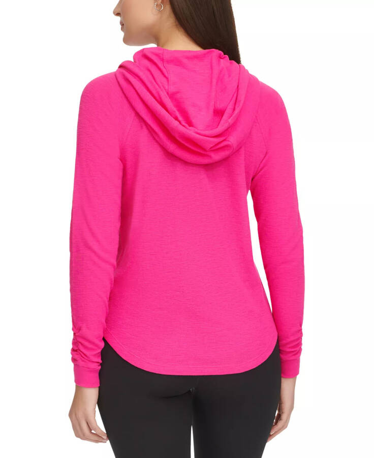 Ruched-Sleeve Zip Hoodie, XS-3X Electric Pink - 2