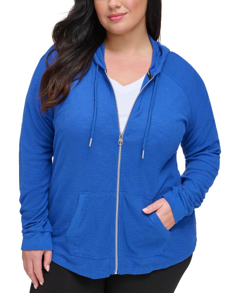 Ruched-Sleeve Zip Hoodie, XS-3X Mazarin Blue - 1