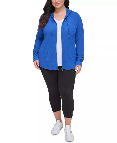 Ruched-Sleeve Zip Hoodie, XS-3X Mazarin Blue - 4