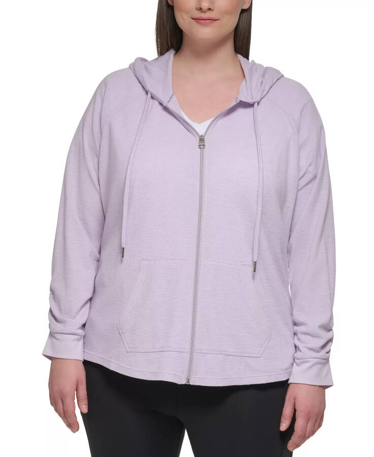 Ruched-Sleeve Zip Hoodie, XS-3X Orchid - 1