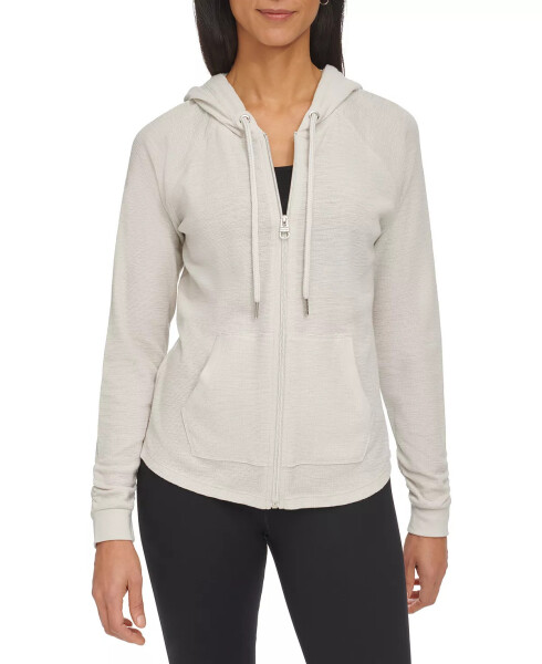 Ruched-Sleeve Zip Hoodie, XS-3X Porcini - 1