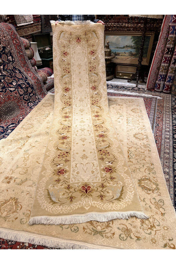 El Dokuma Ottoman uşak yolluk ipek yün karışımı 300x80 - 4