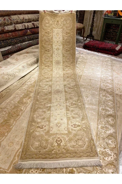 El Dokuma Ottoman Uşak Yolluk İpek Yün Karışımı 300x80-Kerem - RD RAMAZAN DAĞ EL HALI SANATI