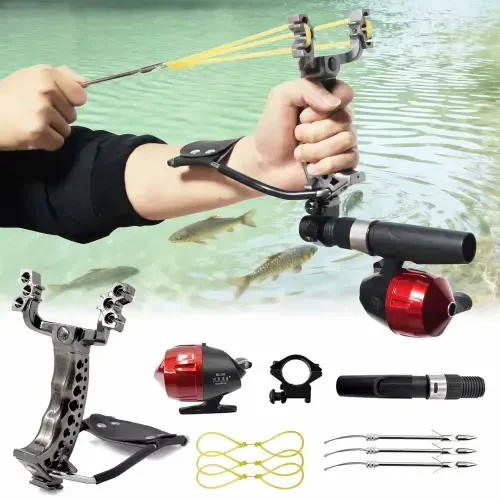 Ручная рогатка Runzkzy для стрельбы по рыбе, мощная катапульта, комплект для охоты и рыбалки. - 11