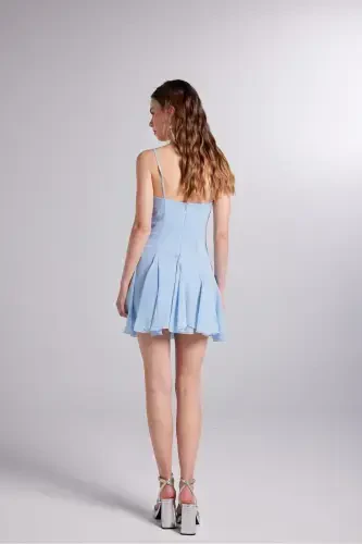 Ruffle Detailed Chiffon Mini Sorrento Dress Blue - 6