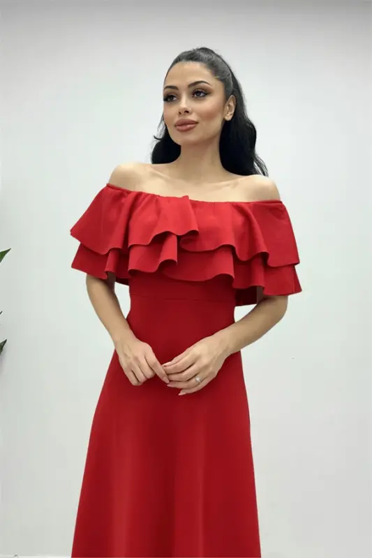 Ruffle Dress - Red - 3