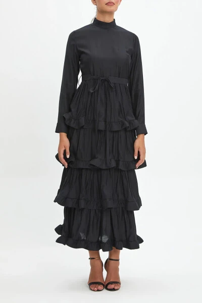 Ruffle Hem Tiered Maxi Skirt Dress with Self Belt 40244 - 1