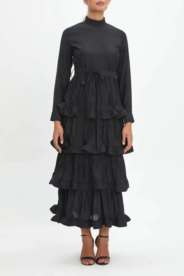 Ruffle Hem Tiered Maxi Skirt Dress with Self Belt 40244 - 1