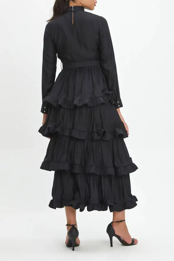 Ruffle Hem Tiered Maxi Skirt Dress with Self Belt 40244 - 2