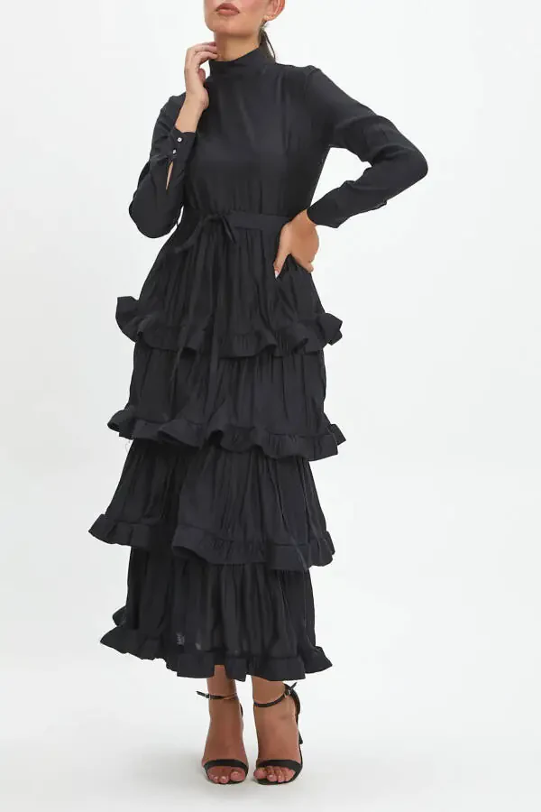 Ruffle Hem Tiered Maxi Skirt Dress with Self Belt 40244 - 4