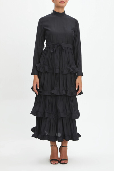 Ruffle Hem Tiered Maxi Skirt Dress with Self Belt 40244 - SERPİL
