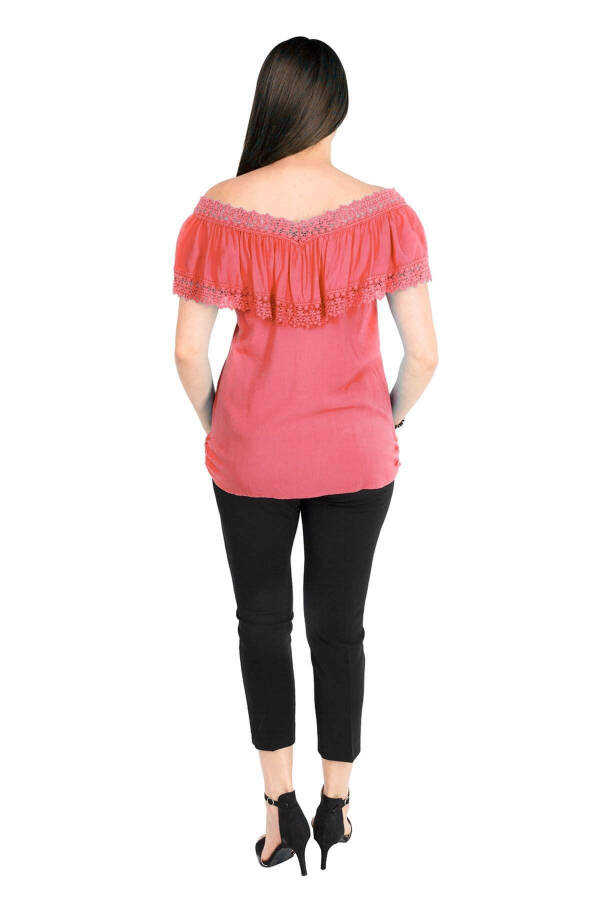 Ruffle Lace Collar Plus Size Blouse Coral - 2