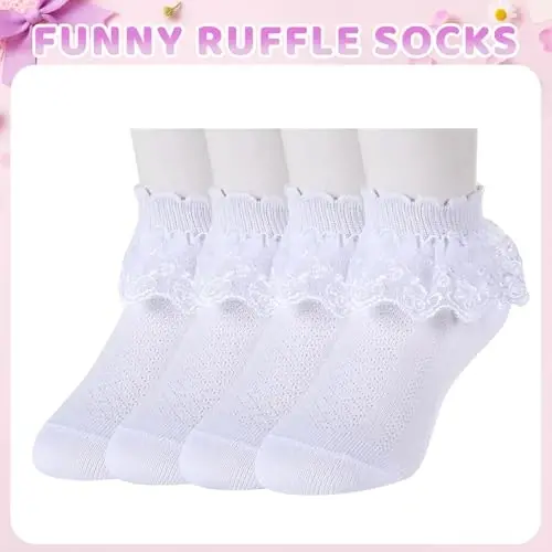 Ruffle paypoqlar - Frilly dantel sovg'alar, yangi tug'ilgan chaqaloqlar uchun dantelli paypoqlar - 4