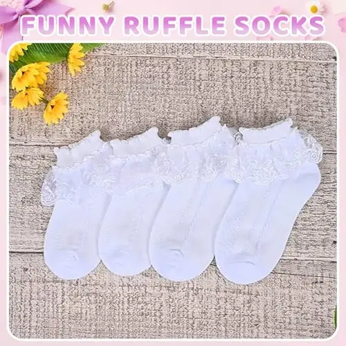 Ruffle paypoqlar - Frilly dantel sovg'alar, yangi tug'ilgan chaqaloqlar uchun dantelli paypoqlar - 5