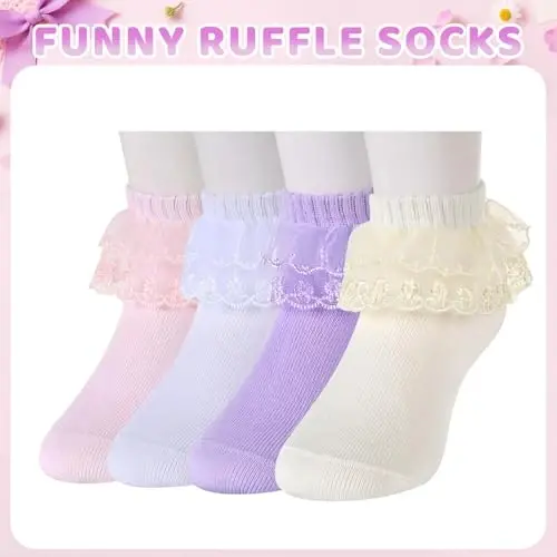 Ruffle paypoqlar - Frilly dantel sovg'alar, yangi tug'ilgan chaqaloqlar uchun dantelli paypoqlar - 5