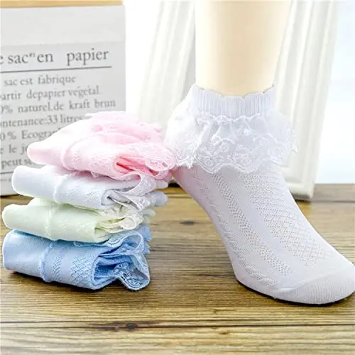 Ruffle paypoqlar - Frilly krujeva sovg'alar, yangi tug'ilgan chaqaloqlar uchun krujeva paypoqlar - 5